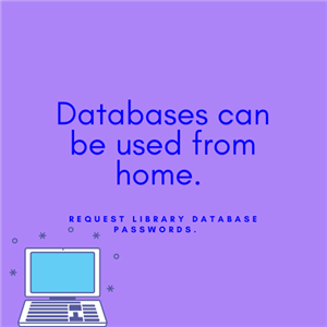 Purple box with the words "databases can be used at home"